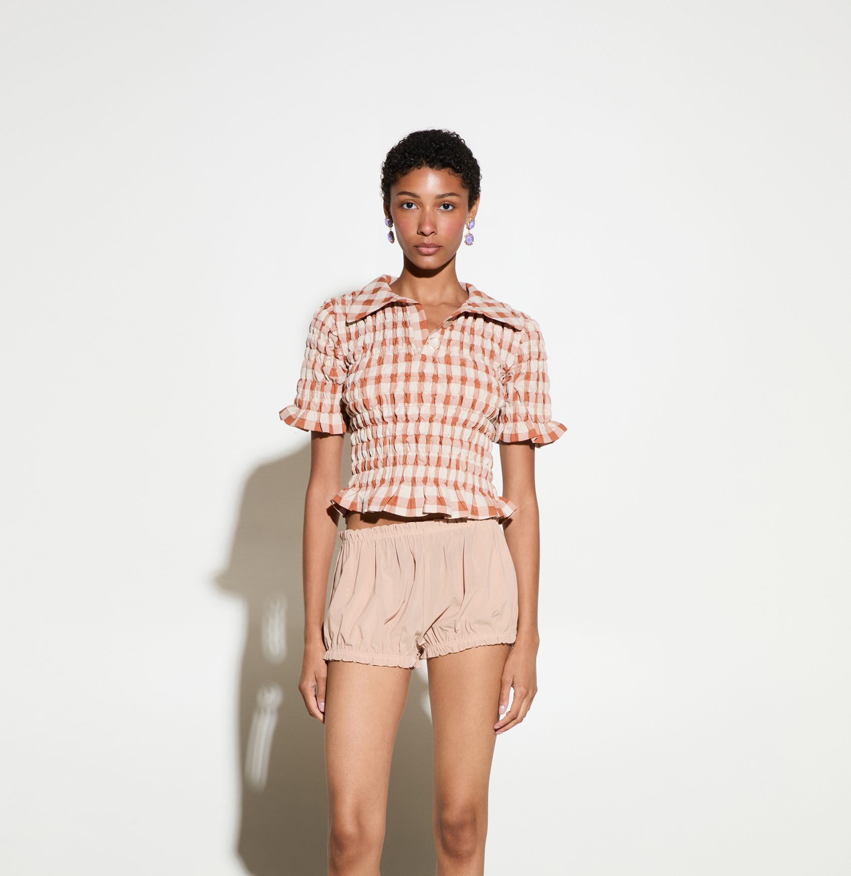 26_05_04_milkwhite_34759 Polo Top | Brown Vichy - Image 1