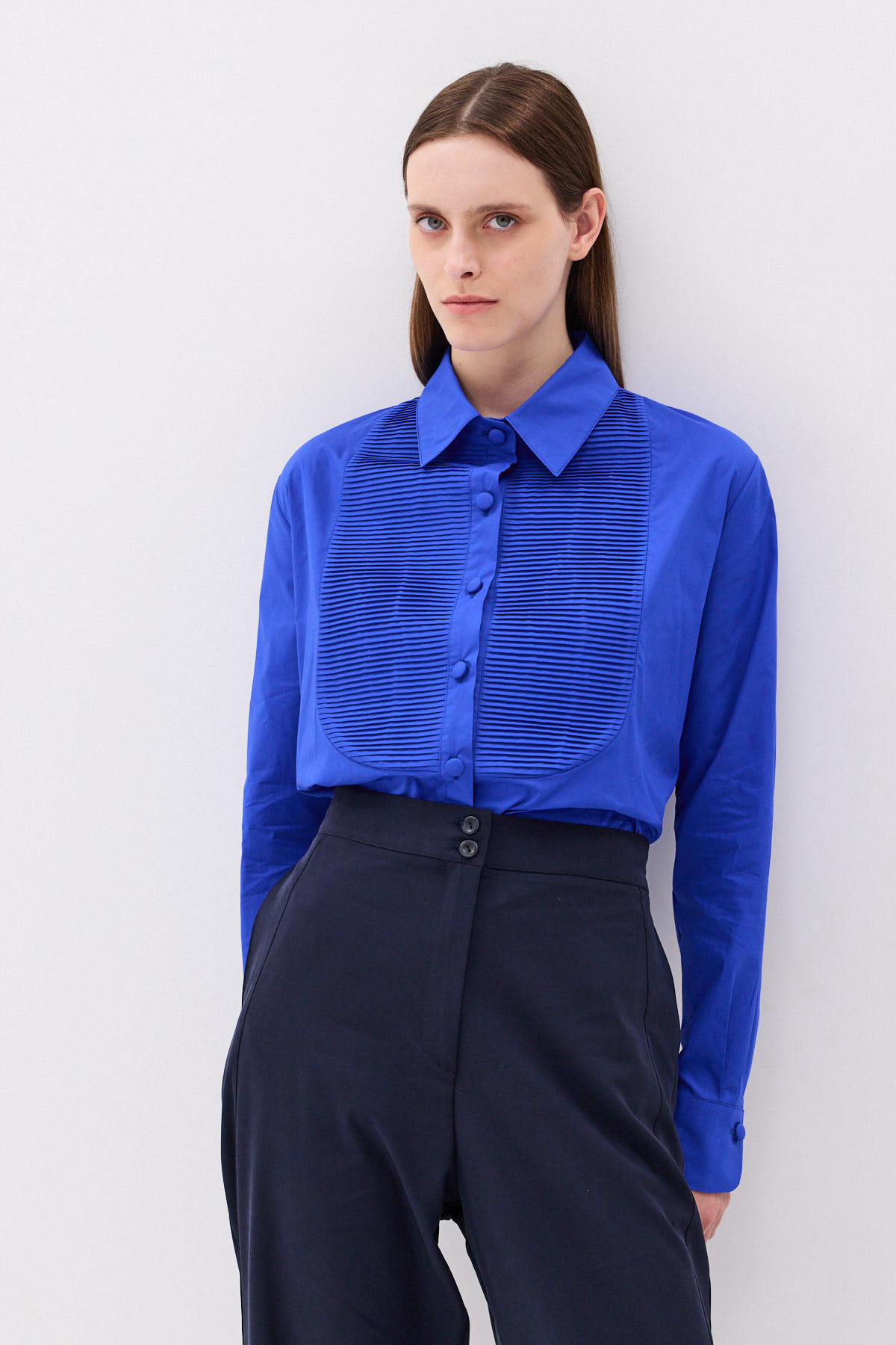 2026_07_23-Dolce-Domenica1448 Selene Cotton Pleated Shirt | Blue - Image 1