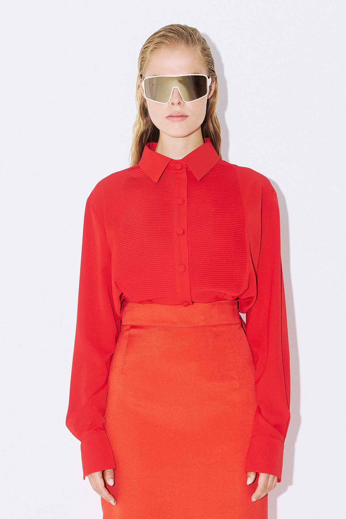 2026_07_23-Dolce-Domenica2285 Selene Pleated Shirt | Red - Image 1